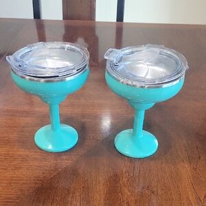 Turquoise Margarita Glasses with Lids